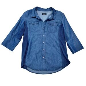 Cavalini Denim Collection Blue Button Up Shirt XL Ribbed Side Chambray Classic